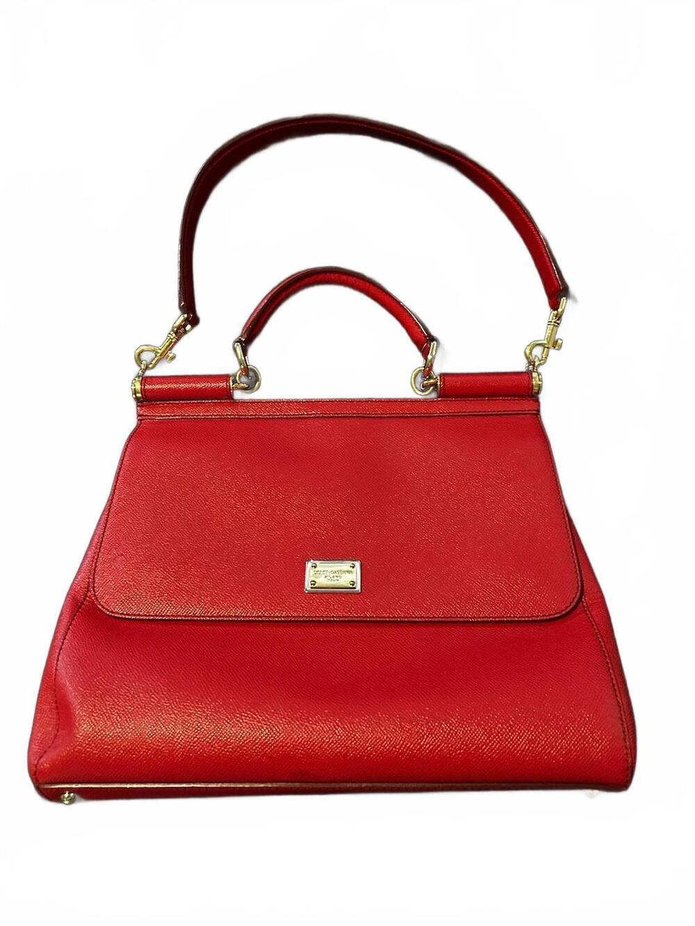 NEW DOLCE & GABBANA women's sicily leather top handle bag in red quilted